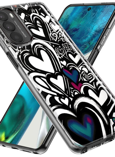 Motorola Moto G Stylus 5G 2023 Black White Hearts Love Graffiti Hybrid Protective Phone Case Cover