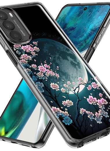Motorola Moto G Stylus 5G 2023 Kawaii Manga Pink Cherry Blossom Full Moon Hybrid Protective Phone Case Cover