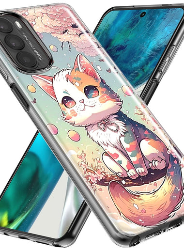 Motorola Moto G Stylus 5G 2023 Kawaii Manga Pink Cherry Blossom Cute Cat Hybrid Protective Phone Case Cover