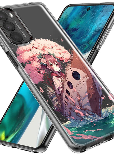 Motorola Moto G Stylus 5G 2023 Kawaii Manga Pink Cherry Blossom Japanese Girl Boat Hybrid Protective Phone Case Cover