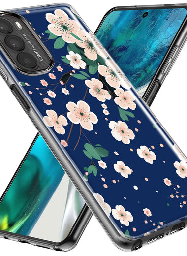 Motorola Moto G Stylus 5G 2023 Kawaii Japanese Pink Cherry Blossom Navy Blue Hybrid Protective Phone Case Cover