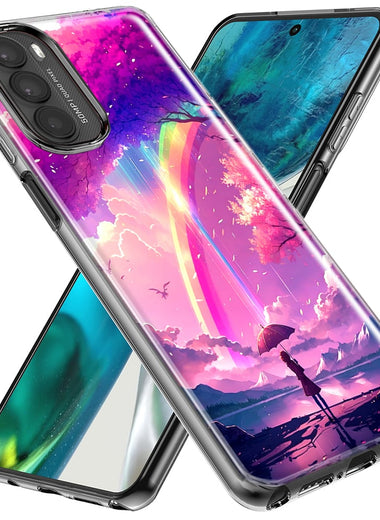 Motorola Moto G Stylus 5G 2023 Kawaii Manga Pink Cherry Blossom Japanese Rainbow Girl Hybrid Protective Phone Case Cover