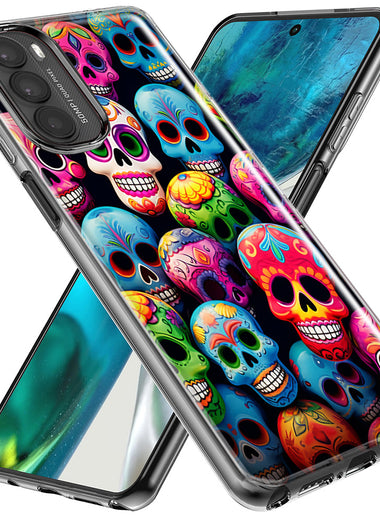 Motorola Moto G Stylus 5G 2023 Halloween Spooky Colorful Day of the Dead Skulls Hybrid Protective Phone Case Cover