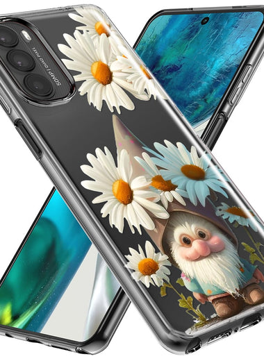 Motorola Moto G Stylus 5G 2023 Cute Gnome White Daisy Flowers Floral Hybrid Protective Phone Case Cover