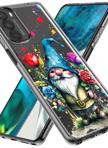 Motorola Moto G Stylus 5G 2023 Gnome Red Purple Blue Roses Garden Hybrid Protective Phone Case Cover