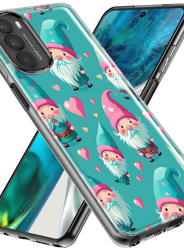 Motorola Moto G Stylus 5G 2023 Turquoise Pink Hearts Gnomes Hybrid Protective Phone Case Cover