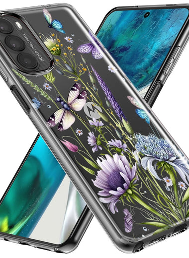 Motorola Moto G Stylus 5G 2023 Lavender Dragonfly Butterflies Spring Flowers Hybrid Protective Phone Case Cover