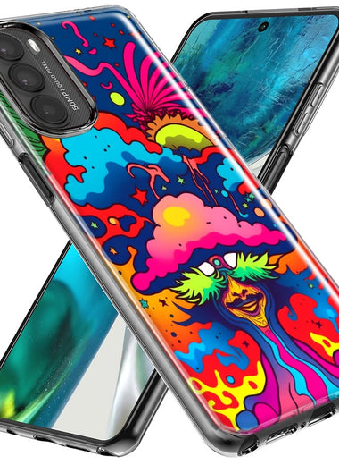 Motorola Moto G Stylus 5G 2023 Neon Rainbow Psychedelic Trippy Hippie Bomb Star Dream Hybrid Protective Phone Case Cover