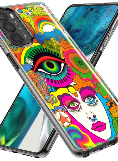 Motorola Moto G Stylus 5G 2023 Neon Rainbow Psychedelic Trippy Hippie DaydreamHybrid Protective Phone Case Cover