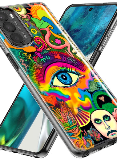Motorola Moto G Stylus 5G 2023 Neon Rainbow Psychedelic Trippy Hippie Multiple Eyes Hybrid Protective Phone Case Cover