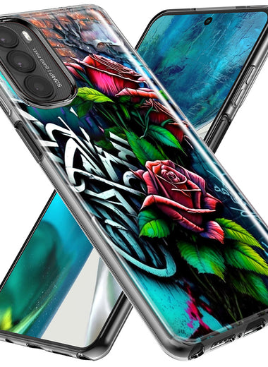 Motorola Moto G Stylus 5G 2023 Red Roses Graffiti Painting Art Hybrid Protective Phone Case Cover