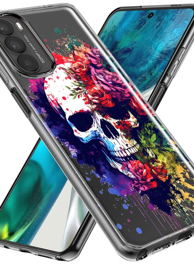 Motorola Moto G Stylus 5G 2023 Fantasy Skull Red Purple Roses Hybrid Protective Phone Case Cover