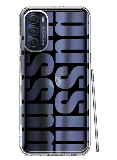 Motorola Moto G Stylus 4G 2022 Black Clear Funny Text Quote Bussin Hybrid Protective Phone Case Cover