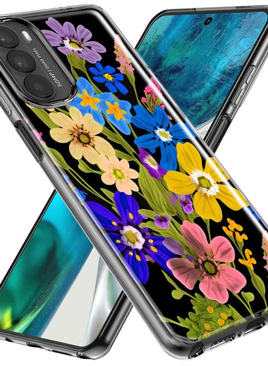 Motorola Moto G Stylus 5G 2023 Blue Yellow Vintage Spring Wild Flowers Floral Hybrid Protective Phone Case Cover