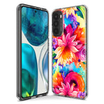 Motorola Moto G Play 2023 Watercolor Paint Summer Rainbow Flowers Bouquet Bloom Floral Hybrid Protective Phone Case Cover