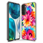 Motorola Moto G Play 2021 Watercolor Paint Summer Rainbow Flowers Bouquet Bloom Floral Hybrid Protective Phone Case Cover