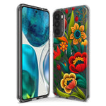 Motorola Moto One 5G Colorful Red Orange Folk Style Floral Vibrant Spring Flowers Hybrid Protective Phone Case Cover