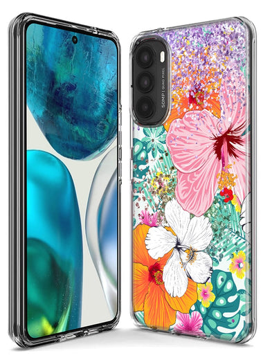 Motorola Moto One 5G Hawaiian Vibes Hibiscus Flowers Monstera Vacation Summer Hybrid Protective Phone Case Cover