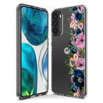 Motorola Moto G Stylus 5G 2023 Navy Blue Summer Watercolor Floral Classic Purple Flowers Hybrid Protective Phone Case Cover