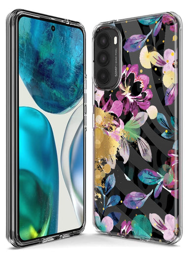 Motorola Moto One 5G Zebra Stripes Tropical Flowers Purple Blue Summer Vibes Hybrid Protective Phone Case Cover