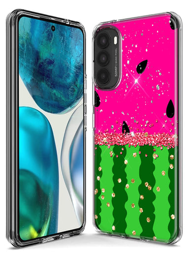 Motorola Moto G Play 2021 Summer Watermelon Sugar Vacation Tropical Fruit Pink Green Hybrid Protective Phone Case Cover