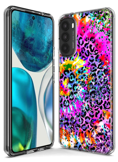 Motorola Moto One 5G Vibrant Pink Purple Tie Dye Summer Leopard Swirl Rainbow Hybrid Protective Phone Case Cover