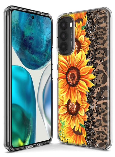 Motorola Moto One 5G Yellow Summer Sunflowers Brown Leopard Honeycomb Hybrid Protective Phone Case Cover