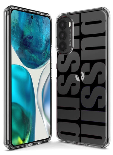 Motorola Moto G Stylus 5G 2022 Black Clear Funny Text Quote Bussin Hybrid Protective Phone Case Cover