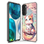 Motorola G Power 2020 Kawaii Manga Pink Cherry Blossom Cute Cat Hybrid Protective Phone Case Cover
