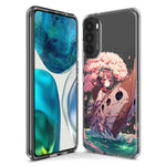 Motorola G Power 2020 Kawaii Manga Pink Cherry Blossom Japanese Girl Boat Hybrid Protective Phone Case Cover