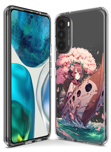 Motorola Moto G Pure 2021 G Power 2022 Kawaii Manga Pink Cherry Blossom Japanese Girl Boat Hybrid Protective Phone Case Cover