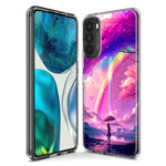 Motorola G Power 2020 Kawaii Manga Pink Cherry Blossom Japanese Rainbow Girl Hybrid Protective Phone Case Cover