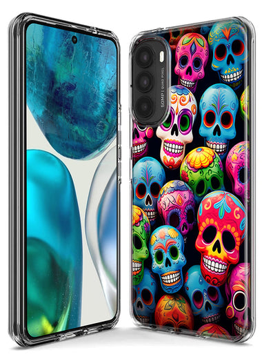 Motorola Moto G Stylus 5G 2023 Halloween Spooky Colorful Day of the Dead Skulls Hybrid Protective Phone Case Cover