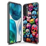 Motorola Moto G Stylus 4G 2021 Halloween Spooky Colorful Day of the Dead Skulls Hybrid Protective Phone Case Cover