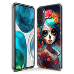 Motorola Moto G Play 2023 Halloween Spooky Colorful Day of the Dead Skull Girl Hybrid Protective Phone Case Cover