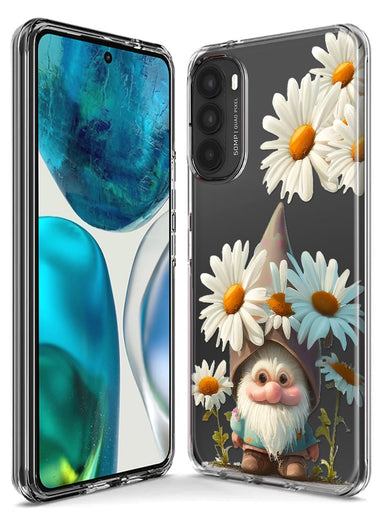 Motorola Moto One 5G Cute Gnome White Daisy Flowers Floral Hybrid Protective Phone Case Cover