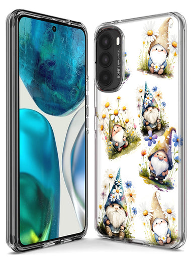 Motorola G Power 2020 Cute White Blue Daisies Gnomes Hybrid Protective Phone Case Cover