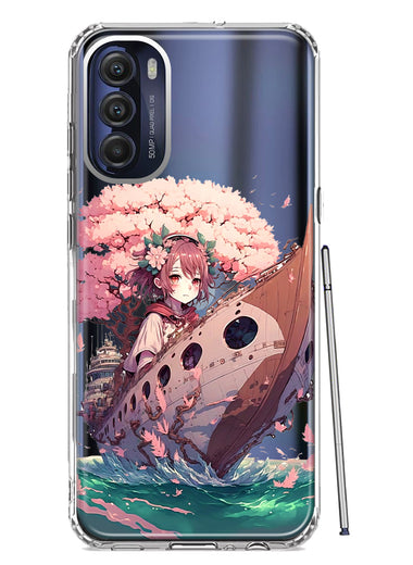 Motorola Moto G Stylus 4G 2022 Kawaii Manga Pink Cherry Blossom Japanese Girl Boat Hybrid Protective Phone Case Cover