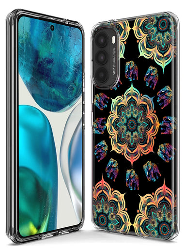 Motorola Moto G Stylus 4G 2021 Mandala Geometry Abstract Elephant Pattern Hybrid Protective Phone Case Cover