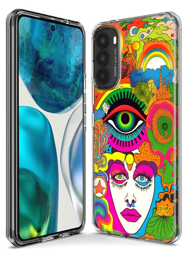 Motorola Moto G Stylus 4G 2021 Neon Rainbow Psychedelic Trippy Hippie DaydreamHybrid Protective Phone Case Cover