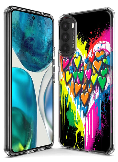 Motorola Moto G Play 2021 Colorful Rainbow Hearts Love Graffiti Painting Hybrid Protective Phone Case Cover