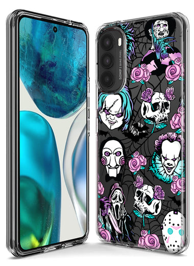 Motorola G Power 2020 Roses Halloween Spooky Horror Characters Spider Web Hybrid Protective Phone Case Cover