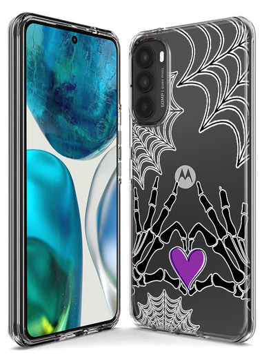 Motorola Moto One 5G Ace Halloween Skeleton Heart Hands Spooky Spider Web Hybrid Protective Phone Case Cover