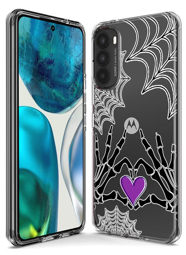 Motorola Moto G Play 2023 Halloween Skeleton Heart Hands Spooky Spider Web Hybrid Protective Phone Case Cover