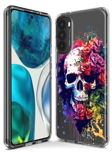 Motorola Moto G Stylus 4G 2021 Fantasy Skull Red Purple Roses Hybrid Protective Phone Case Cover