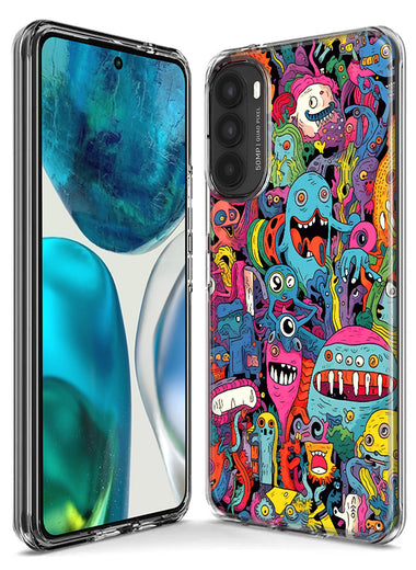 Motorola Moto G Pure 2021 G Power 2022 Psychedelic Trippy Happy Aliens Characters Hybrid Protective Phone Case Cover