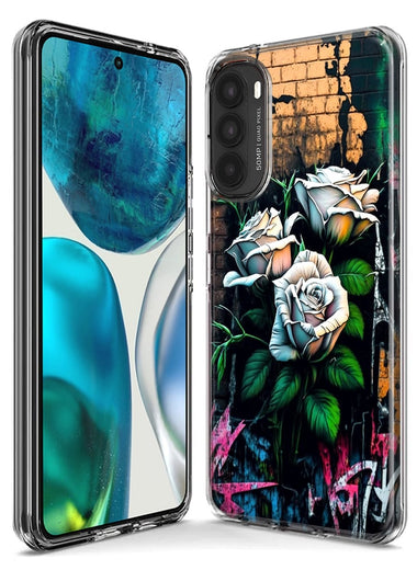 Motorola Moto G Stylus 4G 2021 White Roses Graffiti Wall Art Painting Hybrid Protective Phone Case Cover
