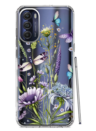 Motorola Moto G Stylus 5G 2022 Lavender Dragonfly Butterflies Spring Flowers Hybrid Protective Phone Case Cover