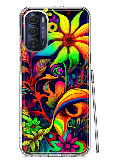 Motorola Moto G Stylus 4G 2022 Neon Rainbow Psychedelic Trippy Hippie Daisy Flowers Hybrid Protective Phone Case Cover