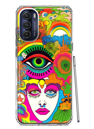 Motorola Moto G Stylus 4G 2022 Neon Rainbow Psychedelic Trippy Hippie DaydreamHybrid Protective Phone Case Cover